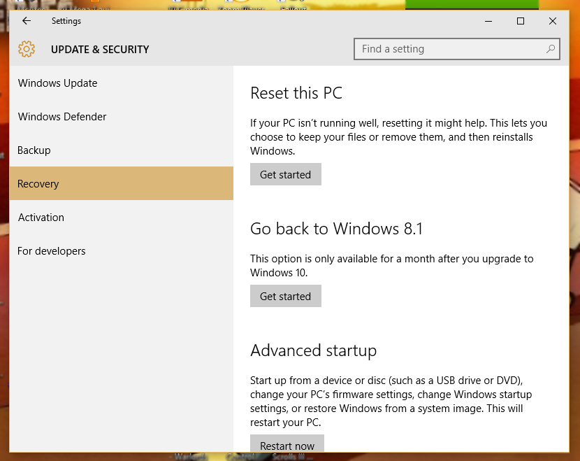 Windows 10 make it easy to go back!